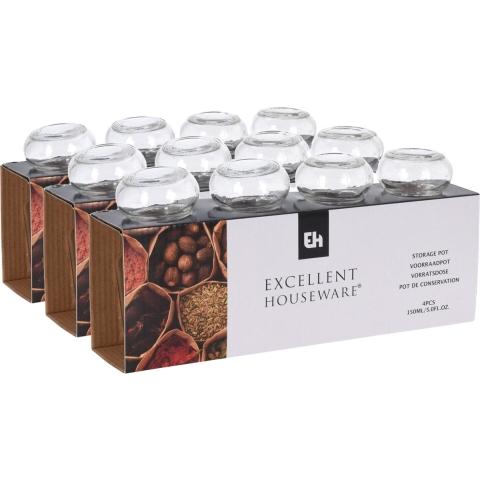 Kruidenpotjes/voorraadpotjes - 12 stuks - glas - 150 ml -