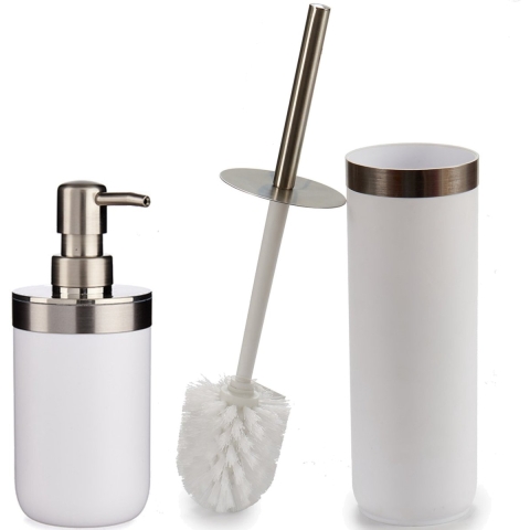 Badkamer accessoires set 2-delig creme wit zeeppompje en toiletborstel -