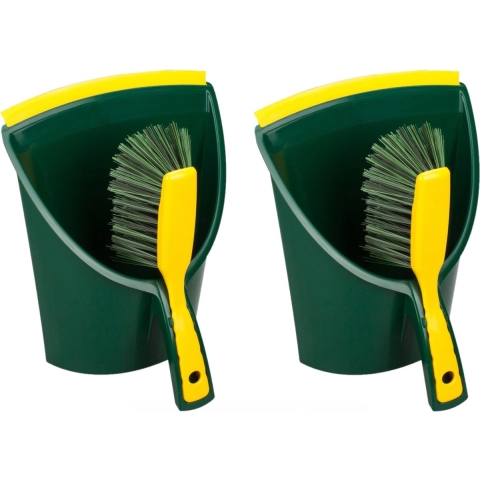 Stoffer en blik - Set van 2x stuks - voor buiten - 32 x 28 cm - groen/geel - kunststof -