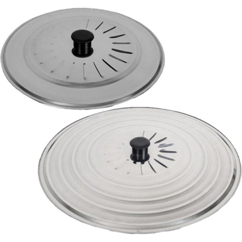Set van 2x stuks universele RVS spatdeksels/pannendeksels met stoomuitlaat 28 cm/34 cm -