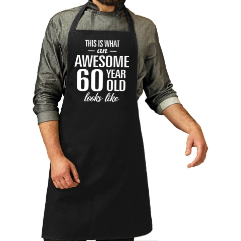 Awesome 60 year / 60 jaar cadeau bbq / keuken schort zwart heren -