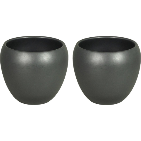 3x stuks bloempot mat antraciet keramiek voor kamerplant H11.5 x D14 cm -