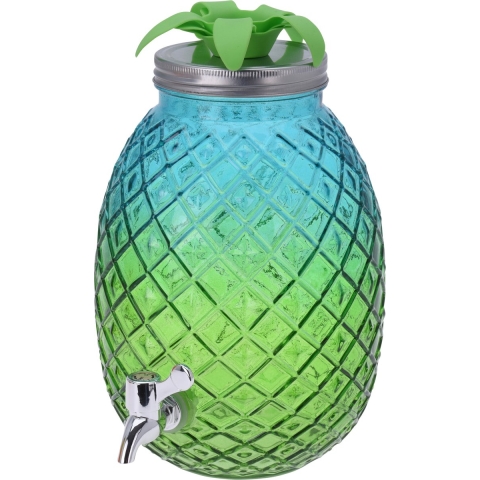 Glazen water/limonade/drank dispenser ananas blauw/groen 4,7 liter -