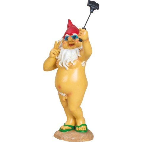 Tuinkabouter beeld Happy Nudist - Polystone - Exhibitionist met selfie-stick - 36 cm -