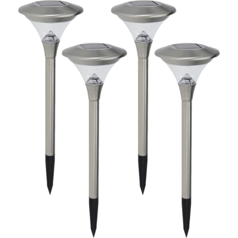 Set van 4x stuks solar tuinlampen/prikspots op zonne-energie 47 cm RVS -