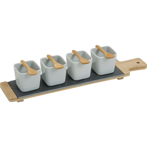 4x Snackschaaltjes/sausschaaltjes - porselein - 7 x 7 cm - Schaaltjes -