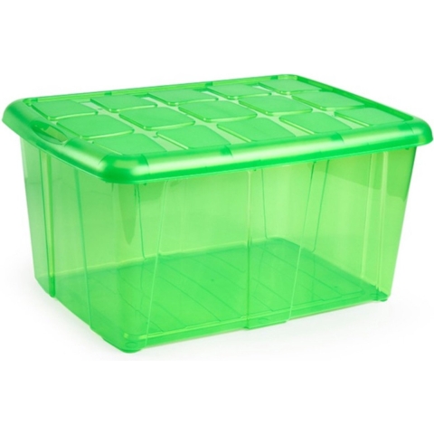 Plasticforte opslagbak organizers met deksel - transparant/groen - 60 liter - kunststof -