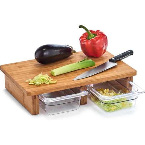 Zeller luxe bamboe houten snijplank met 2 opvangbakjes 40 cm - Keuken - 40 x 26 cm -