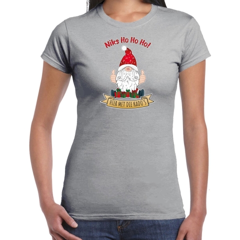 Fout kersttrui t-shirt voor dames - Kado Gnoom - grijs - Kerst kabouter XL -