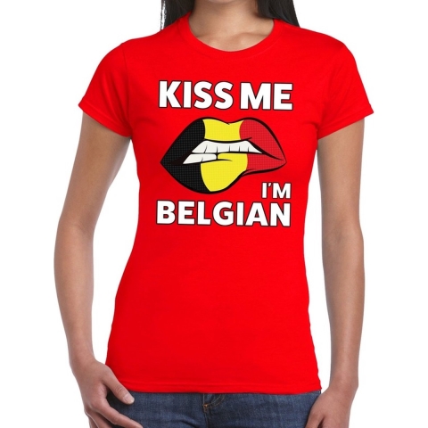 Kiss me I am Belgian t-shirt rood dames M -
