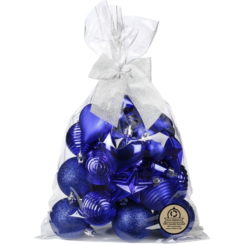 Kerstballen en ornamenten - 30x - kunststof - kobalt blauw -in giftbag -