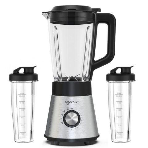 Safecourt Kitchen Power blender - 5 automatische programma's - Smoothie maker - +2 to go cups - RVS