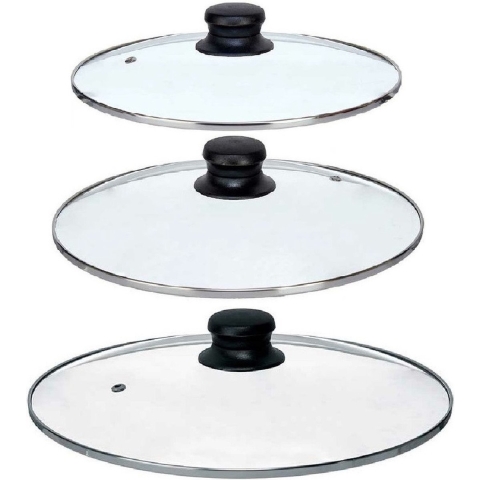 Universele pannendeksel set - 3x stuks - Dia 28/26/24 cm - glas - stoomgaatje -