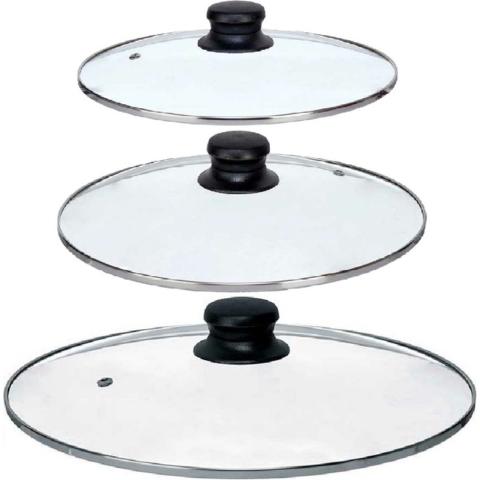 Universele pannendeksel set - 3x stuks - Dia 30/26/24 cm - glas - stoomgaatje -
