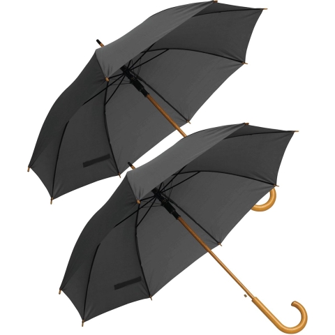 Rainmaster paraplu met houten handvat - 2x - donkergrijs scherm - Dia 103 cm -