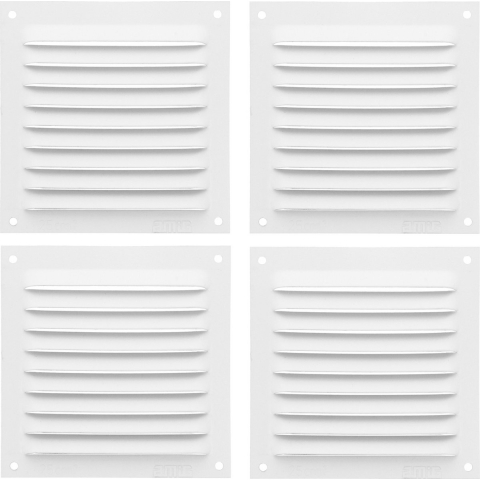 AMIG Ventilatierooster/muurrooster - 4x - 100 x 100mm - aluminium - wit - schoepenrooster -