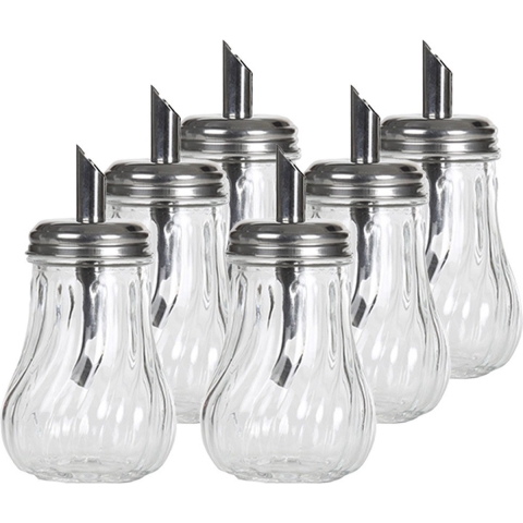 Suikerpot - 6x - glas/rvs metaal - transparant/zilver - 7 x 14 cm - luxe uitvoering -