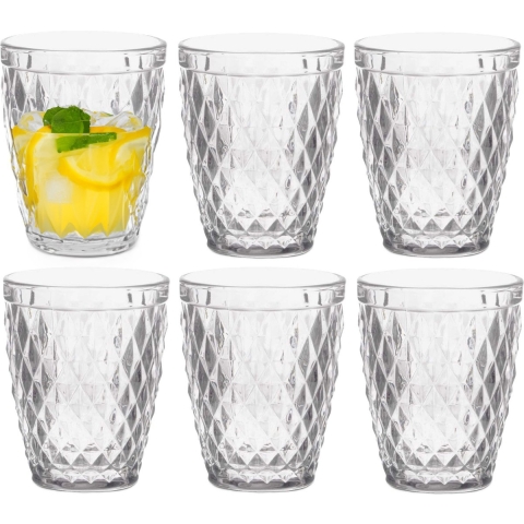Vivalto Drinkglazen/waterglazen Diamonds - tumblers - glas - set 12x stuks - 250 ml -