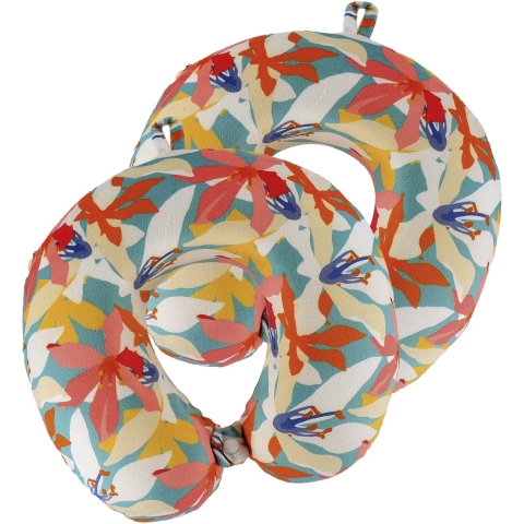 Nekkussen Moorea - 2x - multi kleuren - met ophangclip - polyester - reiskussen voor onderweg -