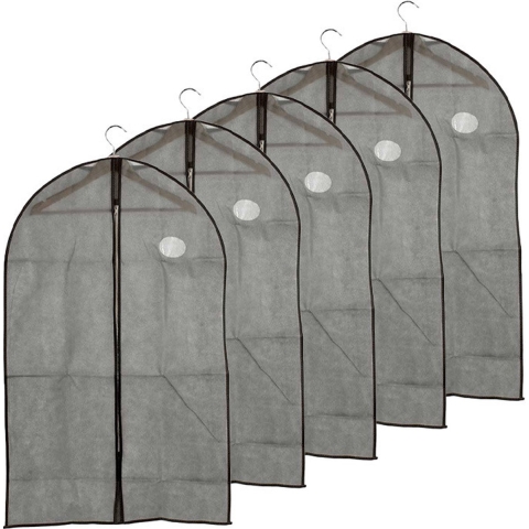 Kledinghoes - 5x - met kijkvenster - grijs - 60 x 100 cm - kledingzak -