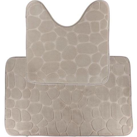 Tendance Badkamer Matten set Pebble - toilet en bad mat - taupe - memory foam - microfiber -