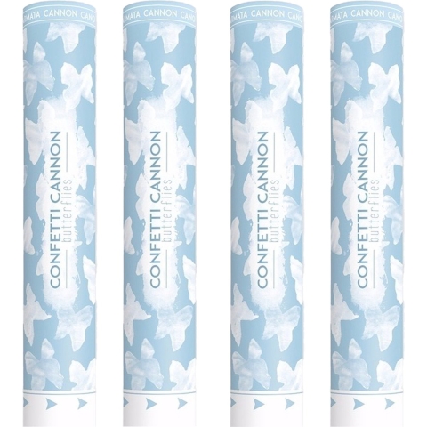 Confetti shooter/kanon - 4x - papier - witte vlinders - 40 cm - feestartikelen bruiloft/huwelijk -