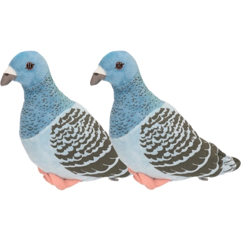 Pluche knuffeldier Duif - 2x - 24 cm - blauw/grijs - vogels - knuffels -