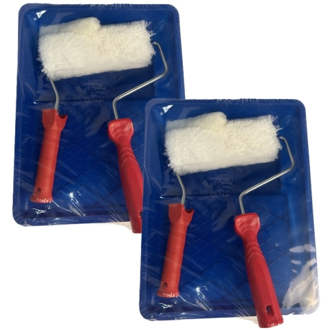 Schilderset - 2x - 5-delig - vacht verfroller - 18 cm - met beugel en verfbak -