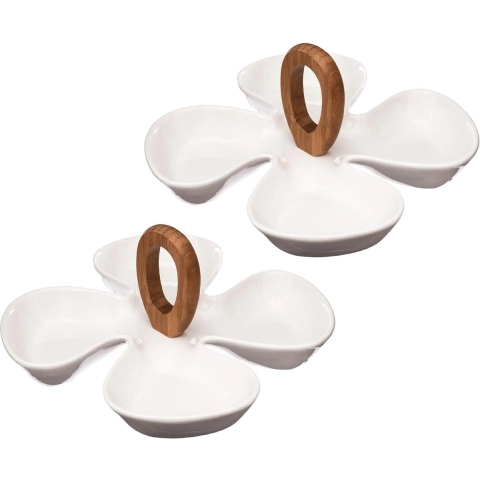 Serveerplank/borrelplank hapjes/saus/tapas - 2x - porselein - wit - 4-vaks -