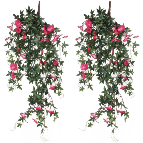 Kunstplant Petunia - 2x - donkerroze - 80 cm - kunst hangplanten -