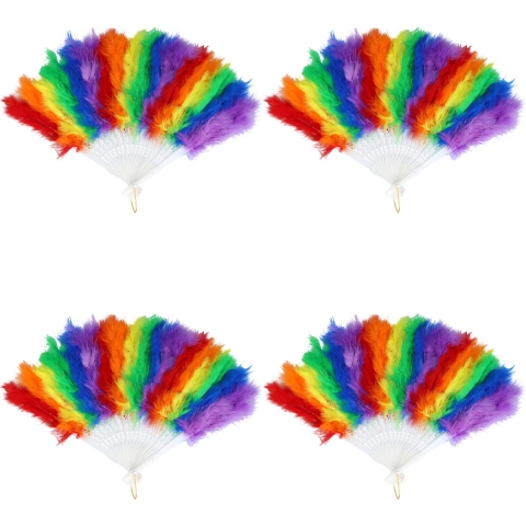 Spaanse hand waaier - 4x - Pride/regenboog thema kleuren - kunststof - 45 x 27 cm -