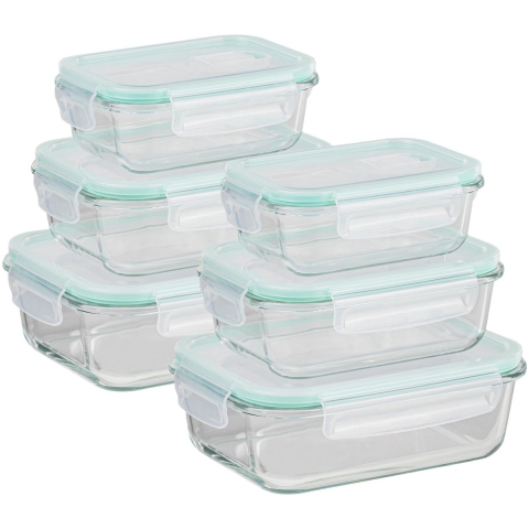 HI Vershoudbakjes - met deksel - glas - set 6x stuks - luchtdicht - met clips -