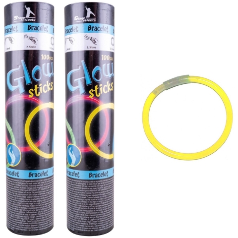 Glow in the dark armbandjes - 2x - geel - 25 cm - neon glow -