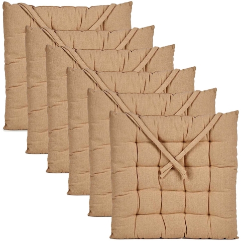 Stoelkussen Decorama - 6x - binnen/buiten - beige - 40 x 40 x 5 cm - polyester -