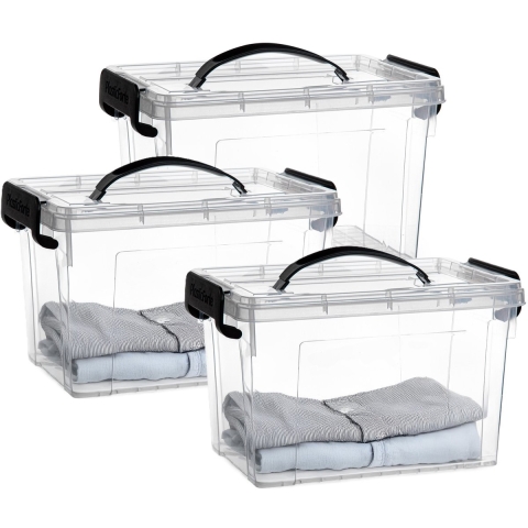 Opslagbox met deksel - 3x - transparant grijs - 6 liter - 25 x 19 x 17 cm - kunststof -