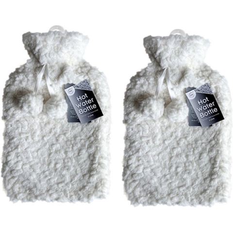 Warmwaterkruik - 2x - met zachte pluche hoes - wit - 2L - kruik -