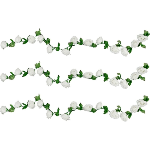 Rozen bloemenslinger - 3x - kunstplant/bloem - wit - 220 cm -