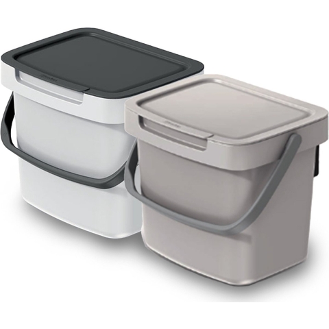 GFT aanrecht afvalbakjes set - 2x - beige/wit - 3L - 19 x 17 x 15 cm - klepje/hengsel -