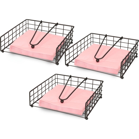 Servettenhouder met stop - 3x - zwart - metaal - 21 cm -