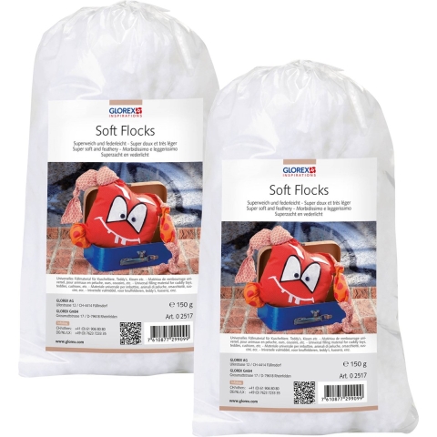 Glorex Hobby vulmateriaal - 2x - polyester - 150 gr - knuffels/kussens - wit - zacht donzig - vulwat -
