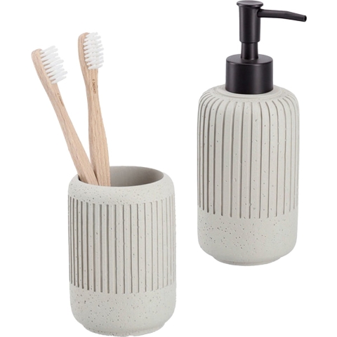 Badkamer/toilet set - 2x stuks - wit - streep design - keramiek - cement look -
