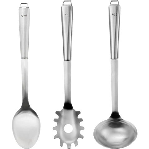 5five Keukengerei opscheplepels set - 3x - zilver - rvs - 32 cm -