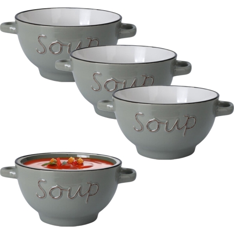 Soepkommen/serveer schaaltjes - 6x - Gres - porselein - D14 x H8 cm - lichtgrijs -