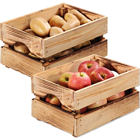 Fruitkisten opslagbox - 2x - old look - lichtbruin - hout - L30 x B20 x H15 cm -