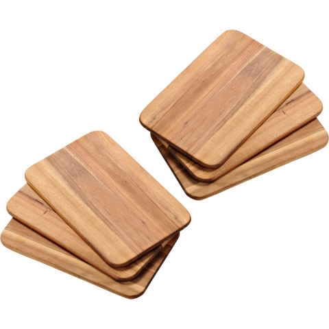 Kesper Ontbijtplankjes set 6x stuks - acaciahout - 22 x 14 cm - bruin -