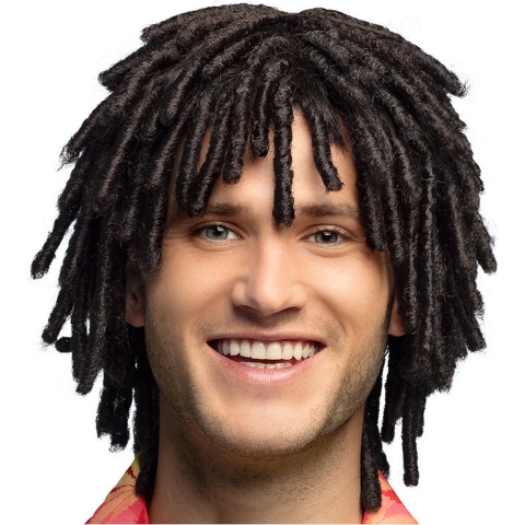 Carnaval verkleed pruik voor heren - Ruud Gullit stijl van vroeger - zwart - dreadlocks -