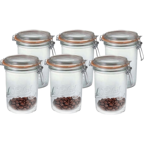Voorraad/weckpot - 6x - transparant - glas - 17,5 x 10 cm - 1 L - Le Parfait -