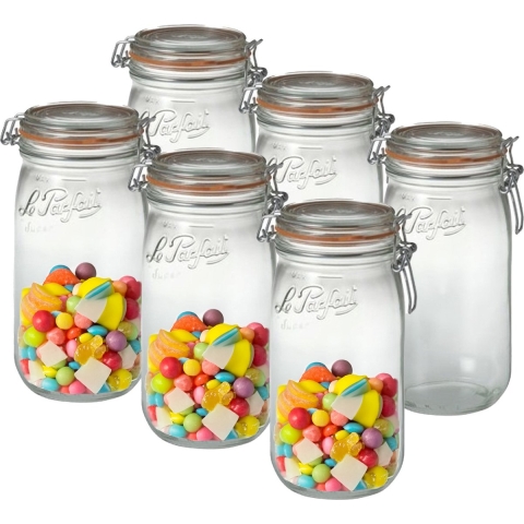 Voorraad/weckpot - 6x - transparant - glas - 22 x 10 cm - 1,5 L - Le Parfait -