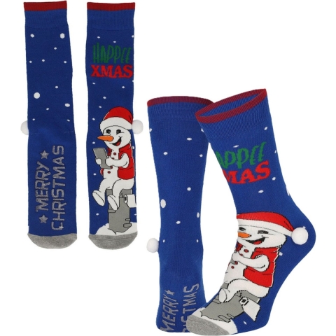 Foute kerstsokken - 4-pak - blauw - Happee Xmas - maat 41-46 - heren - katoen/polyester -