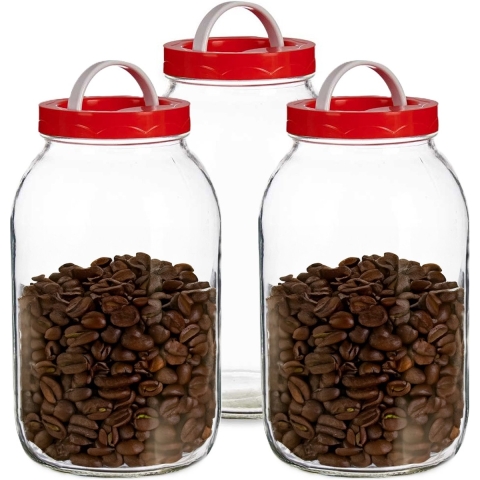 Voedsel weck/opslag container/voorraadpot - 3x - glas - 3 liter - schroefdop/draaghengsel - transpar -